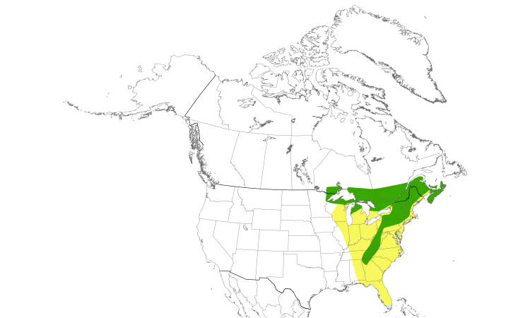 Range Map (North): Black-throated Blue Warbler