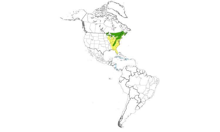 Range Map (Americas): Black-throated Blue Warbler