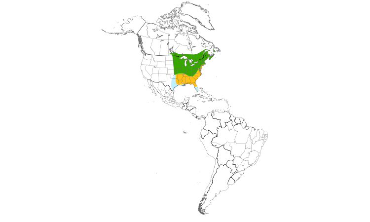 Carte de répartition  (Americas): Bécasse d'Amérique